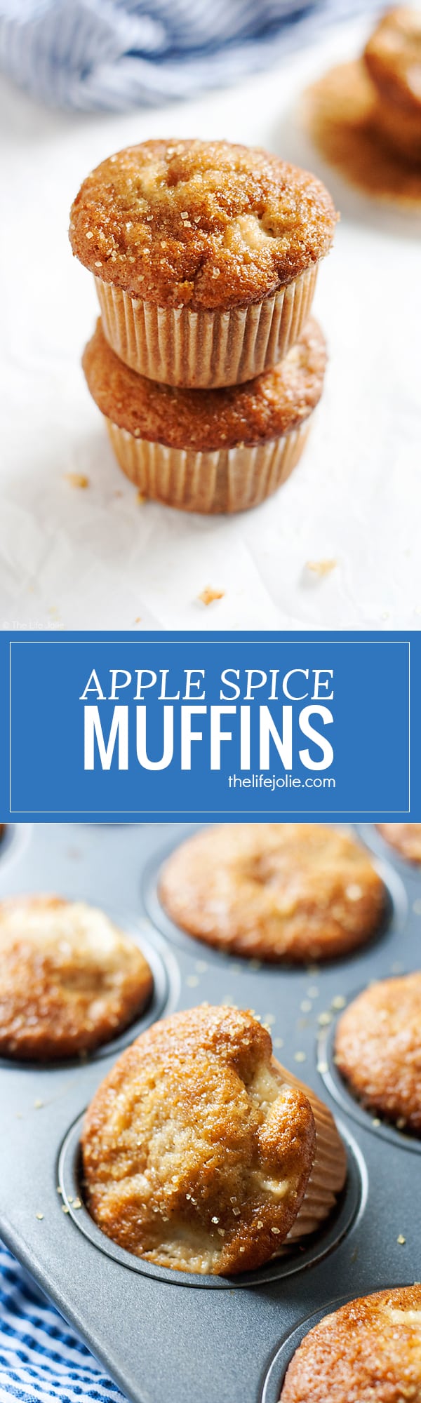 Apple Spice Muffins are one of my favorite fall recipes. Made with tasty chunks of apple, applesauce with cinnamon, nutmeg and ginger, they're so easy to make and taste great as breakfast or as a dessert!