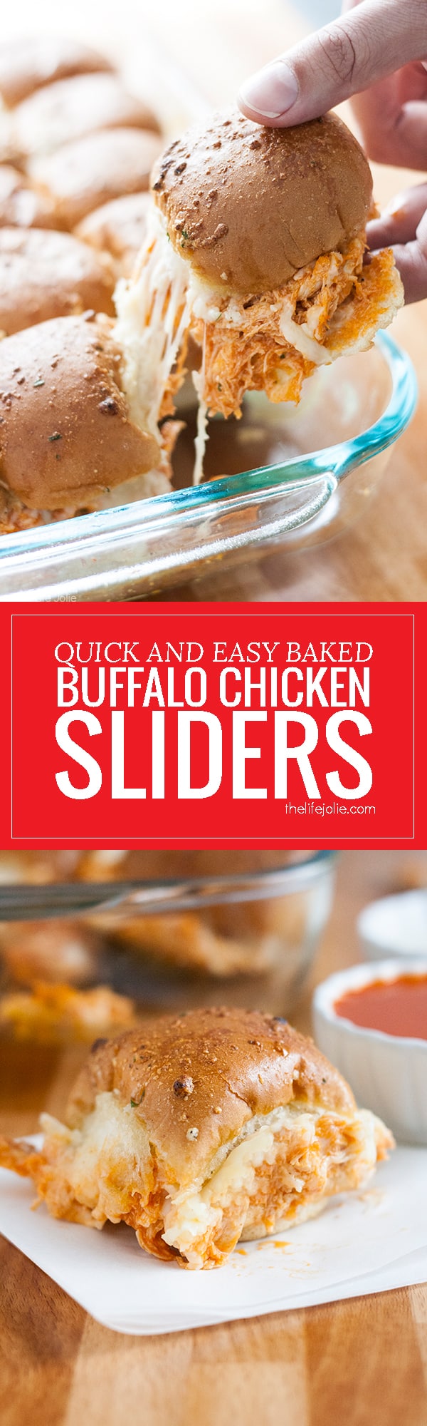 These Quick and Easy Baked Buffalo Chicken Sliders are one of my favorite game day recipes! They come together lightning fast in the oven with a few simple ingredients like shredded chicken, ranch, buffalo sauce, mozzarella cheese and buns. They are the best appetizer to bring to any party!!