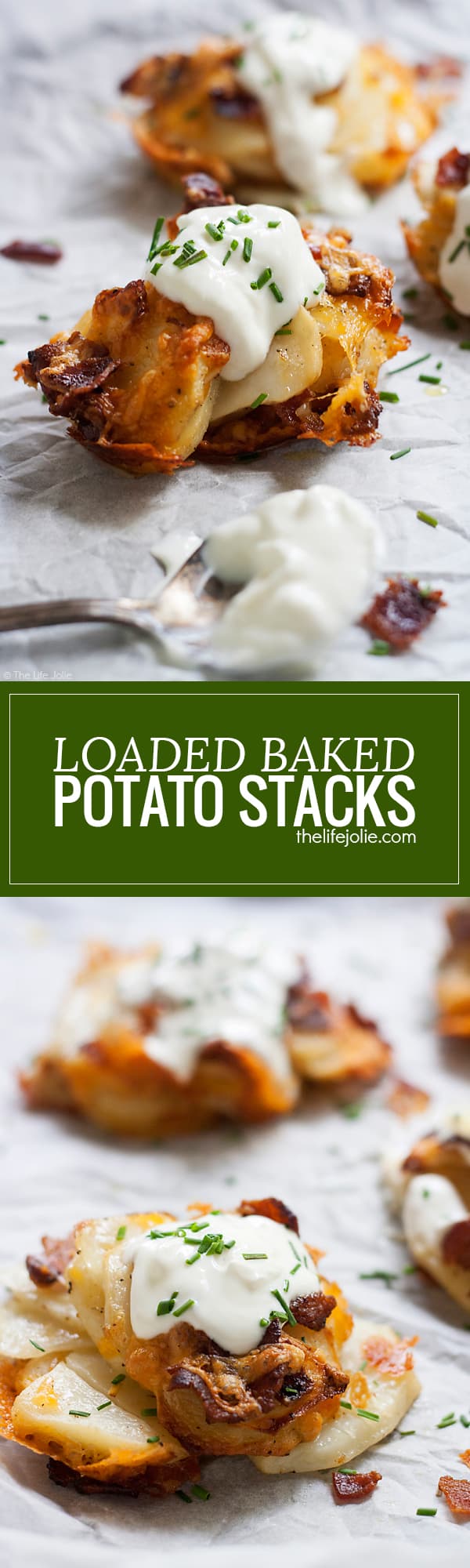 This Loaded Baked Potato Stacks recipe is such an easy side dish for a weeknight dinner. Thin slices of potato, seasoned and stacked in the cups of a muffin tin and baked in the oven; these are a tasty addition to any meal and they also make a delicious game day appetizer!