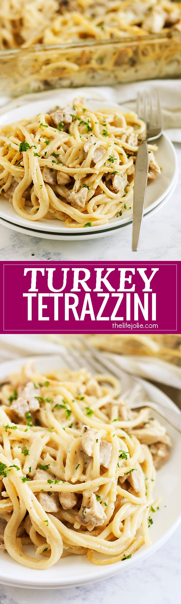 This easy Turkey Tetrazzini is a classic family recipe! This is the best way to use leftover Turkey (or chicken!) from Thanksgiving. It's creamy but still light and delicious to eat- it's the ultimate comfort food!