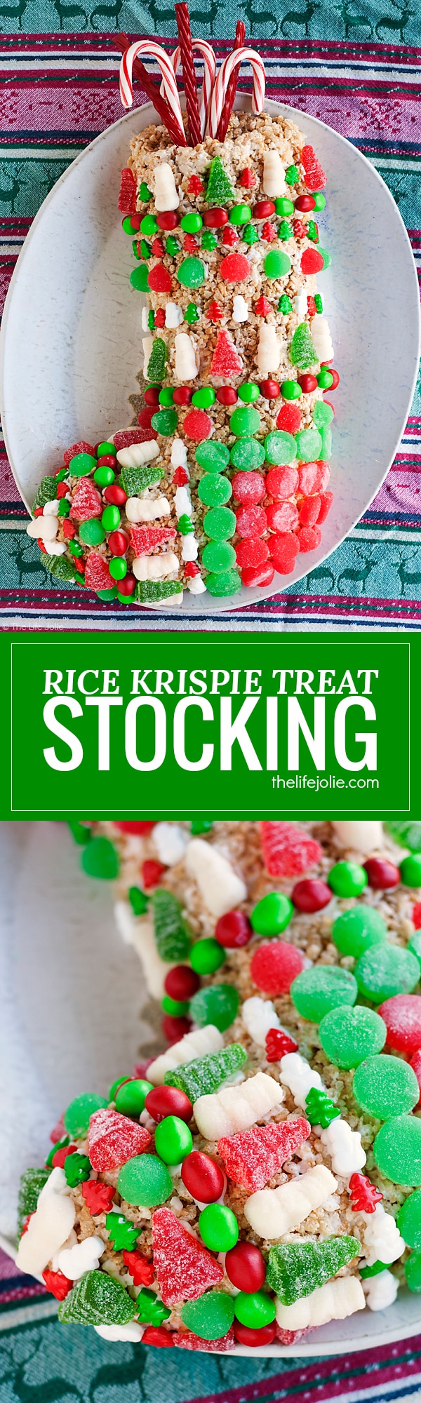 This Rice Krispie Treat Stocking recipe is an easy Christmas dessert option for both kids and adults! It was simple to make and decorate and is meant to be made ahead. This is a fun project for the whole family to make during the holidays and is a great Gingerbread House alternative.