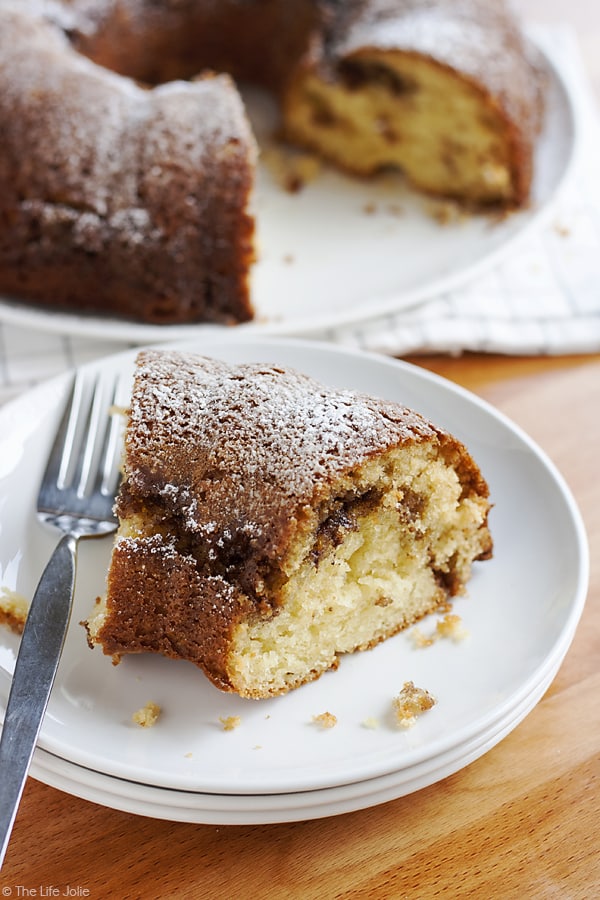 This Sour Cream Coffee Cake is such an easy cake to make from scratch. This is a family recipe that has been passed down for years and is moist and delicious but also simple to put together. This is the best excuse to eat cake for breakfast and is a great holiday dessert as well (Christmas morning, anyone?!).