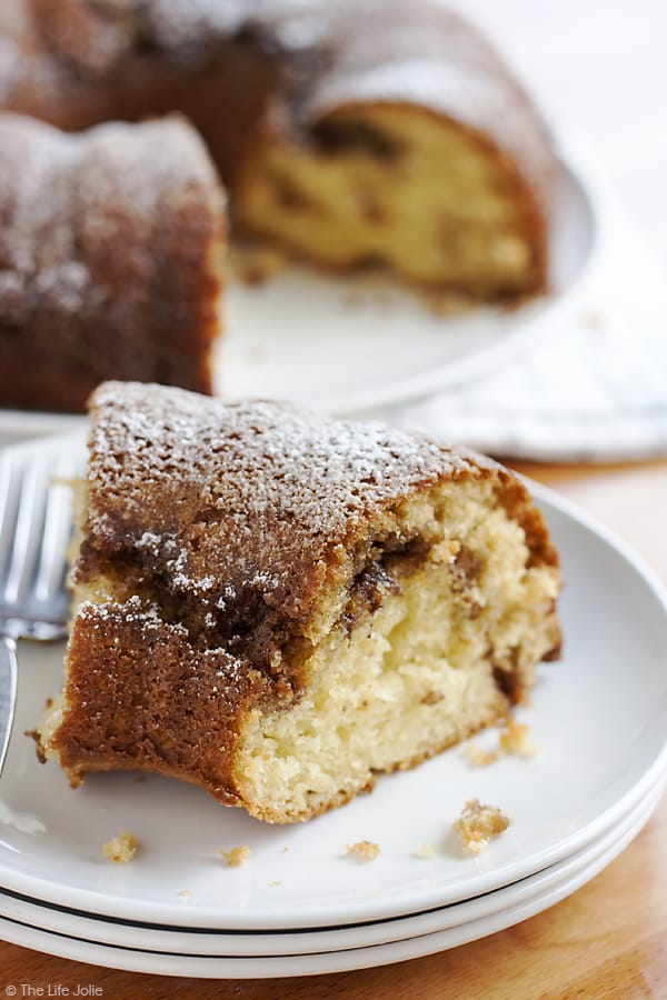 This Sour Cream Coffee Cake is such an easy cake to make from scratch. This is a family recipe that has been passed down for years and is moist and delicious but also simple to put together. This is the best excuse to eat cake for breakfast and is a great holiday dessert as well (Christmas morning, anyone?!).