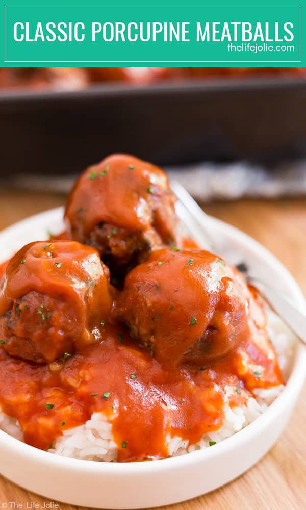 These Classic Porcupine Meatballs are a super easy family favorite recipe. They're simple to make with ground beef, rice and Campbell's Tomato Soup to make the sauce and are then baked in the oven and served over rice. This is the best quick meal for a busy weeknight!#ad