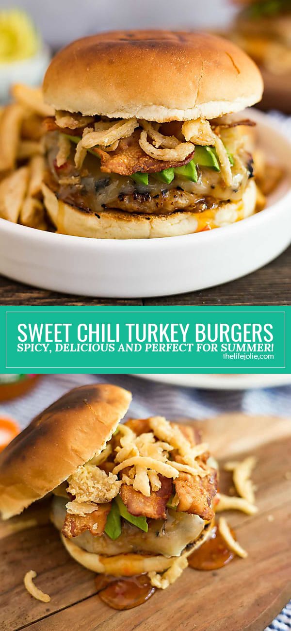 These Spicy Sweet Chili Turkey Burgers are an easy summer recipe to make on the grill. This is a simple and healthy way to spice up the usual burgers and throw a cook out or summer party your guests will love! 