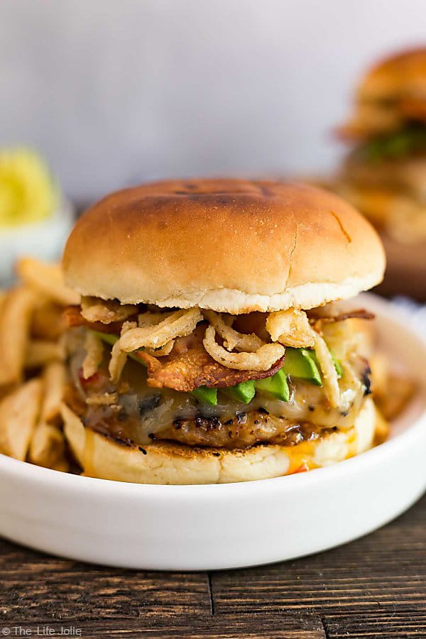 A close up photo of the Sweet Chili Turkey Burger on a plate.