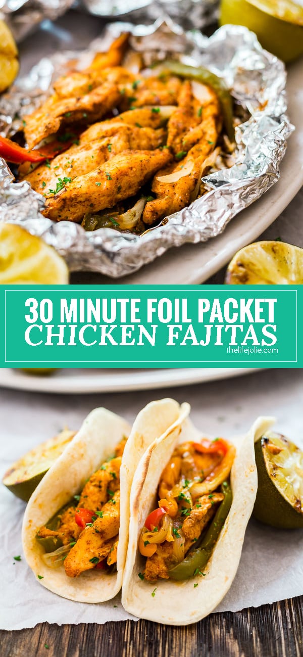 These 30 Minute Foil Packet Chicken Fajitas are a quick and easy dinner for the grill or for the oven! This healthy recipe can be prepped ahead making it a great option for weeknight meals or easy entertaining! ad @SimplyOrganicFoods