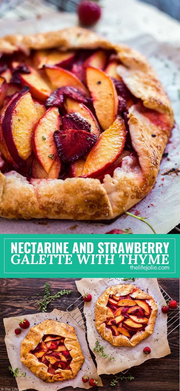 This Nectarine and Strawberry Galette with Thyme recipe is a simple, rustic summer dessert. It's really easy to make with fresh ingredients and tastes delicious.