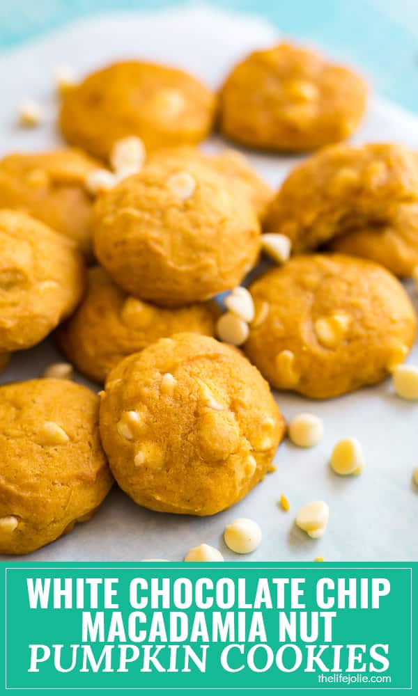 This White Chocolate Macadamia Nut Pumpkin Cookies recipe is an easy and delicious fall treat! They're quick and easy to make and come out perfectly soft and chewy!