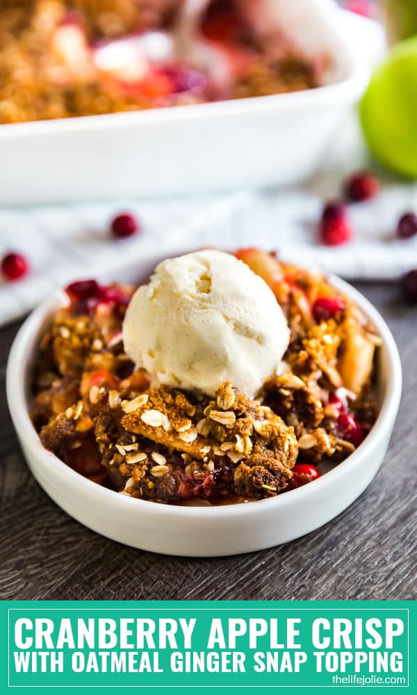 This Cranberry Apple Crisp Recipe with Oatmeal Ginger Snap Topping the best easy twist on old fashioned apple crisp. It's such a quick and simple way to make a homemade dessert that will wow your friends and family this holiday season!